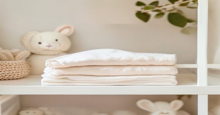 שמיכה לתינוק – שמיכות תינוק רכות מקופלות על מדף בחדר ילדים